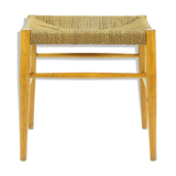 Midcentury stool in oak wood and rope, Czechoslovakia 1960