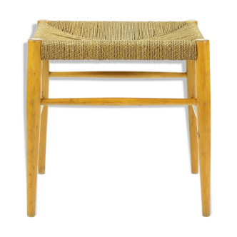 Tabouret en bois de chêne et corde, Tchécoslovaquie années 1960