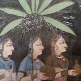 INDIA PICHWAI painting on silk KRISHNA RADHA GOPIS, Kanera Rajasthan mid 20th century