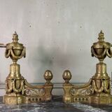 Paire De Chenets De Style Louis XVI En Bronze Doré, XIXème Siècle