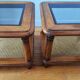 Pair of wooden and cane sofa ends