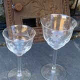4 art deco wine glasses, chiseled floral pattern, glass and crystal