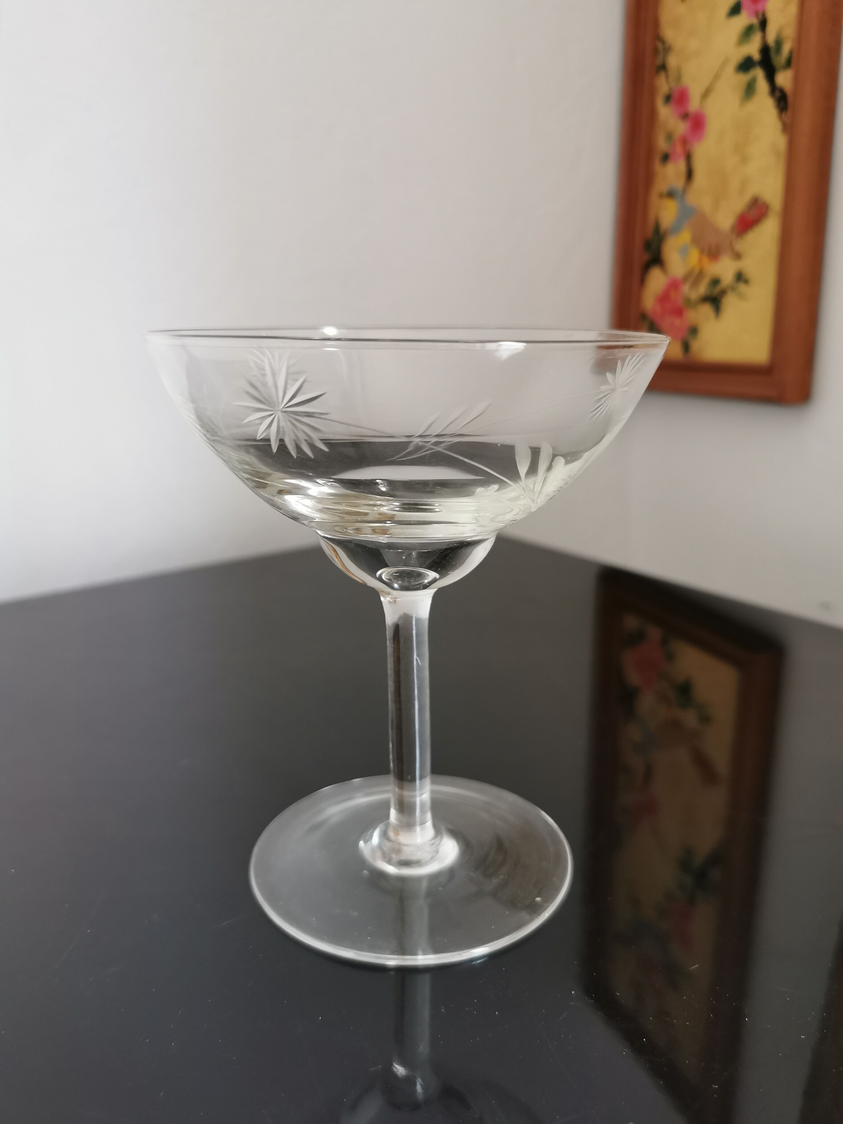 6 vintage crystal champagne glasses