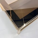 Table basse Belgo Chrome en laiton et verre fumé miroir, années 1970