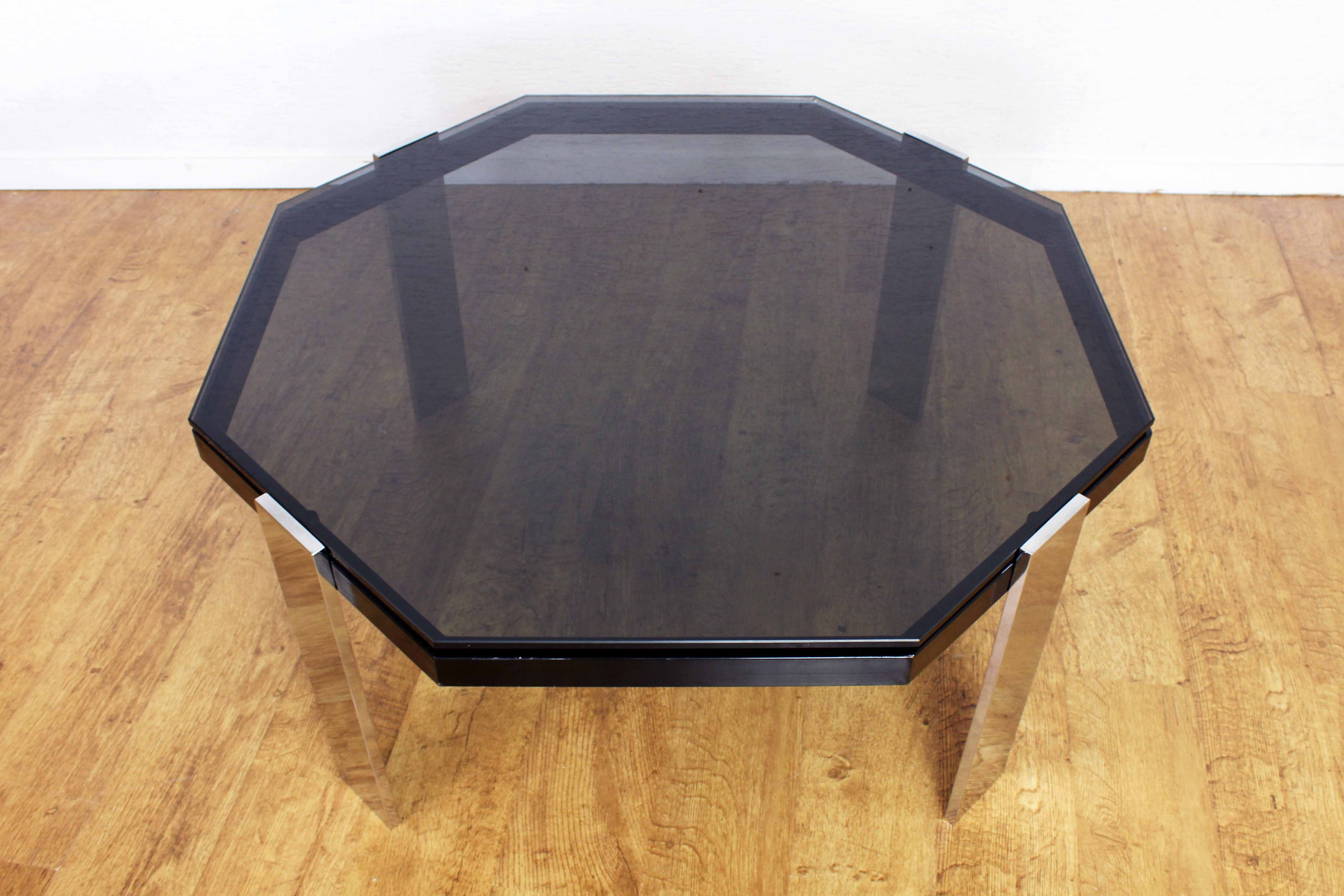 Smoked glass and metal coffee table, 1970s