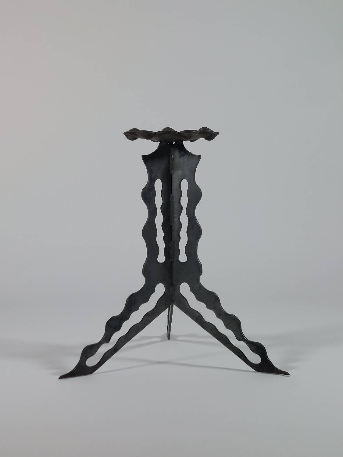 Brutalist column flower support, hand-forged and cut with a blowtorch, one of a kind.