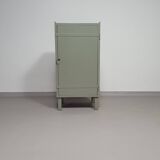 Gray metal locker. Industrial small sideboard.