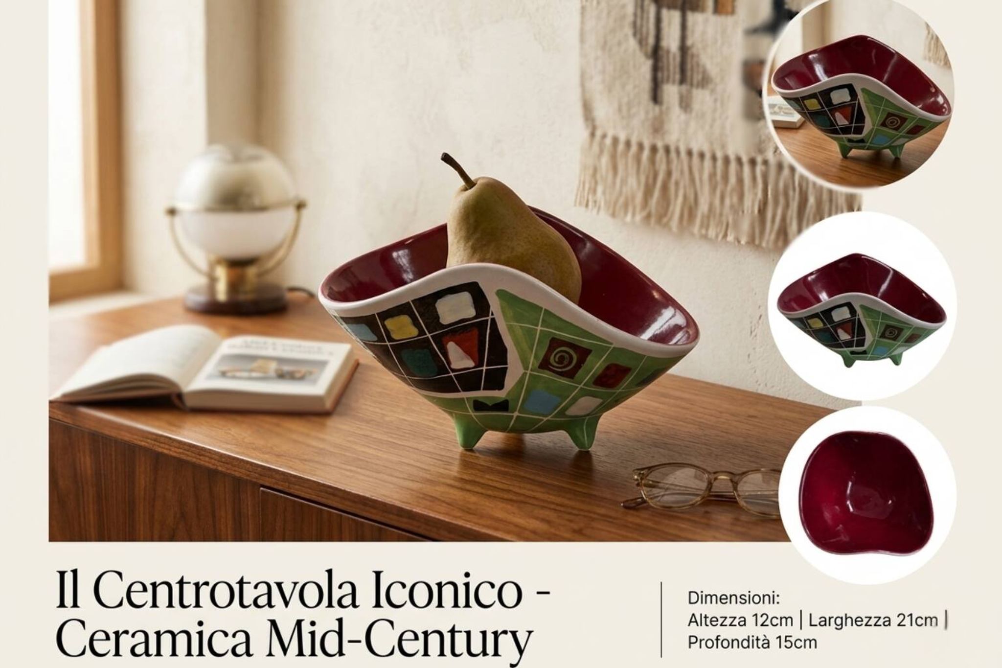 Ciotola Deruta Italy anni '50 – Mid-Century Modern – Ceramica d'Autore Geom