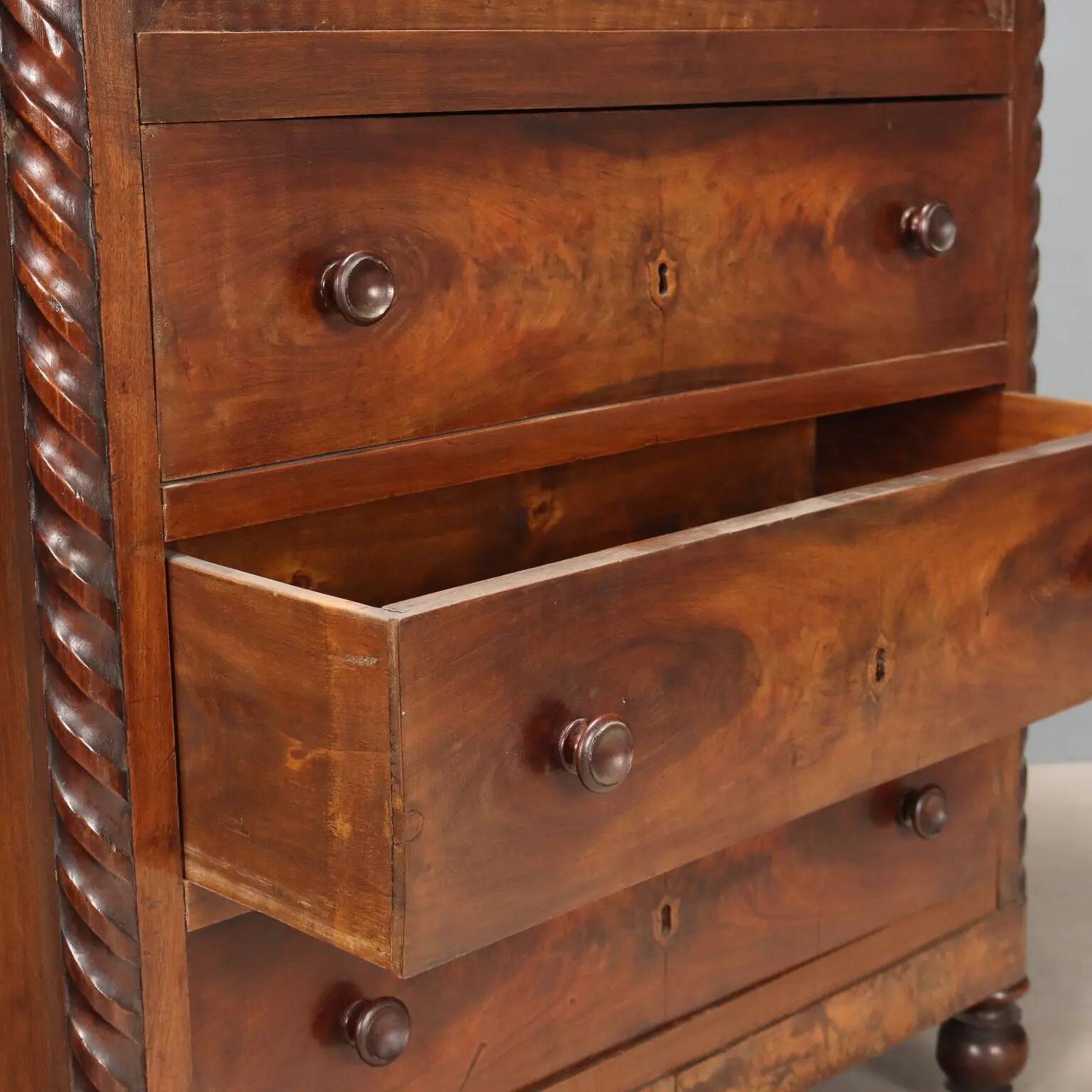 Antique mahogany secretary with leather, Italy, 19th century