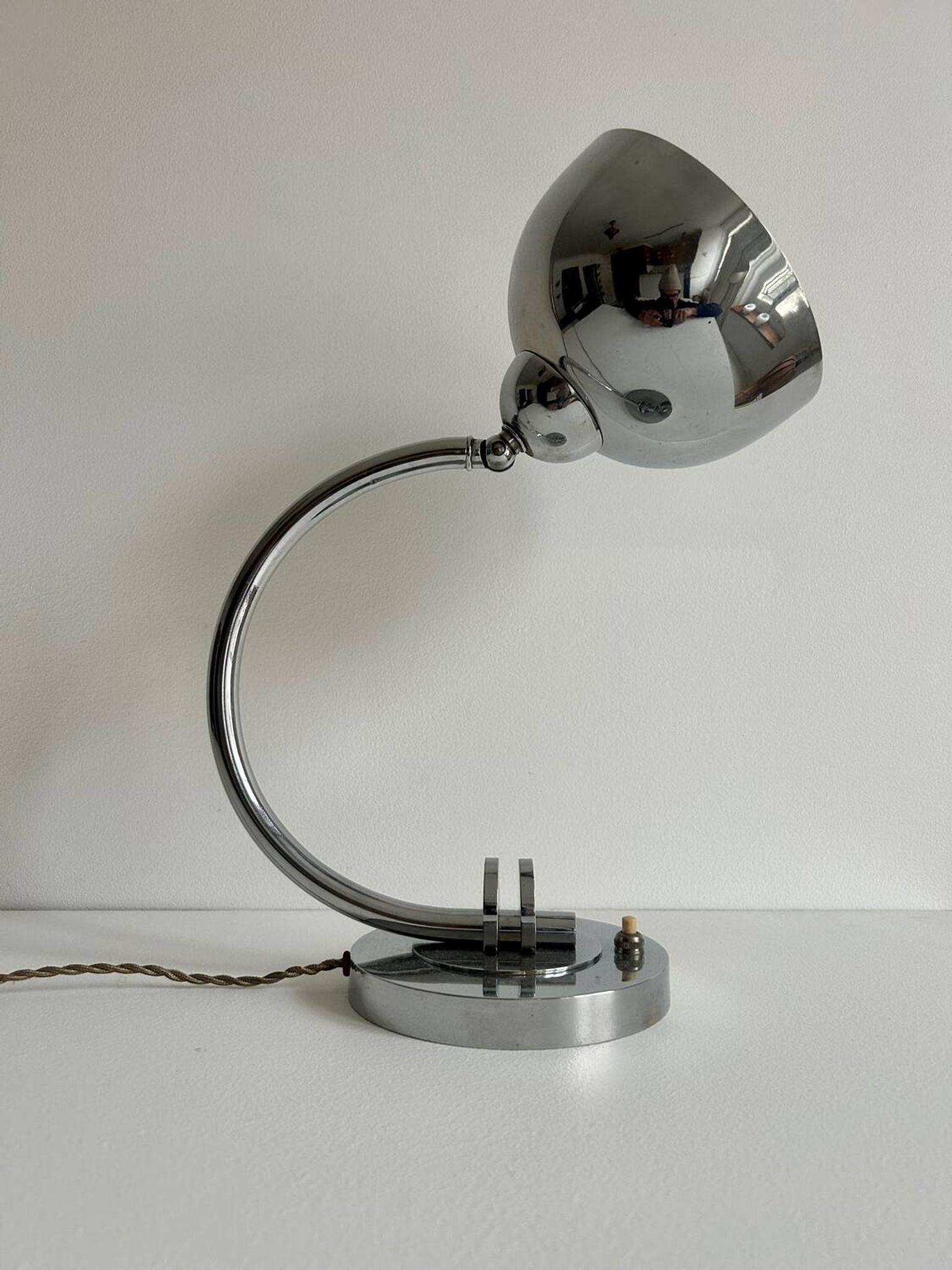 Vintage table lamp, modernist chrome metal, France 1930
