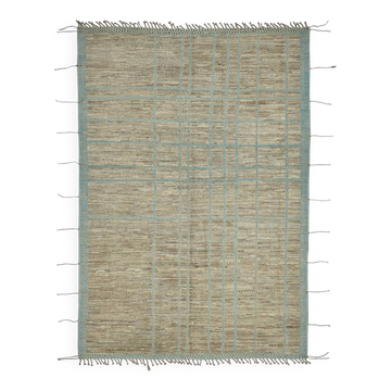 Tapis turc rustique tissé à la main en laine marron 206 cm x 304 cm