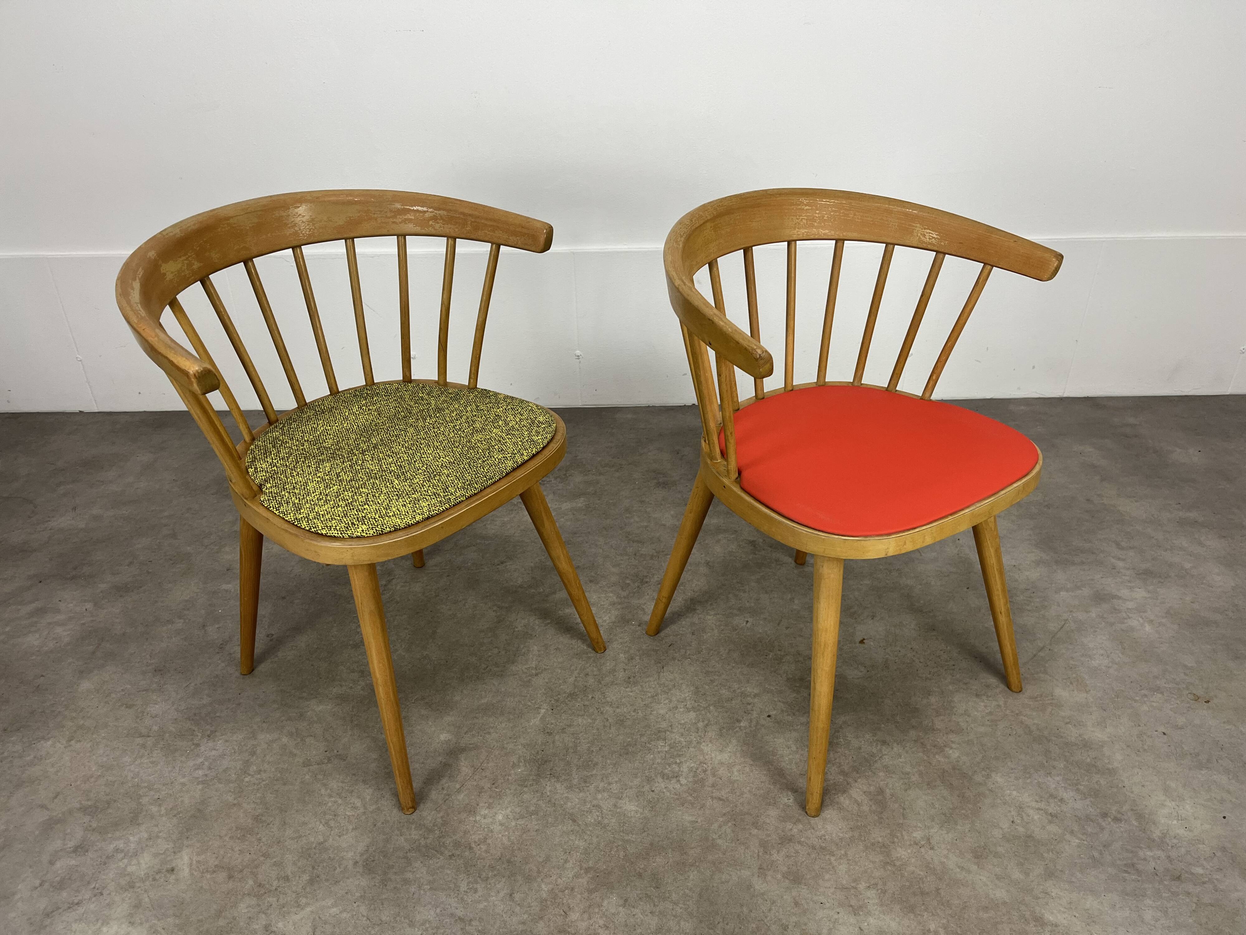 Pair of Baumann 740 office chairs, slatted models, 1960s