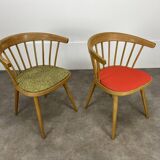 Pair of Baumann 740 office chairs, slatted models, 1960s