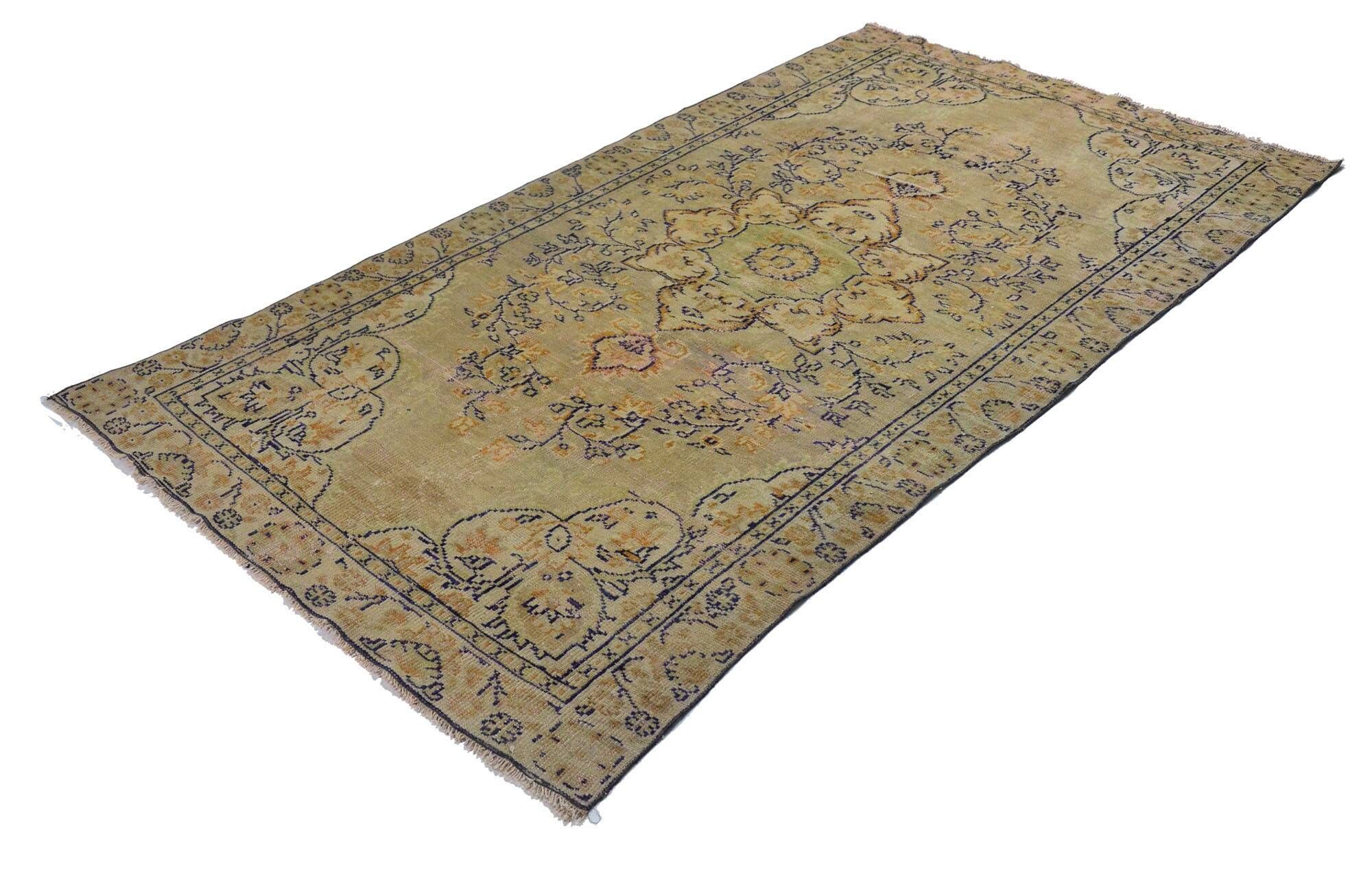 Vintage Turkish Floral Medallion Rug Beige 290 x 164 cm
