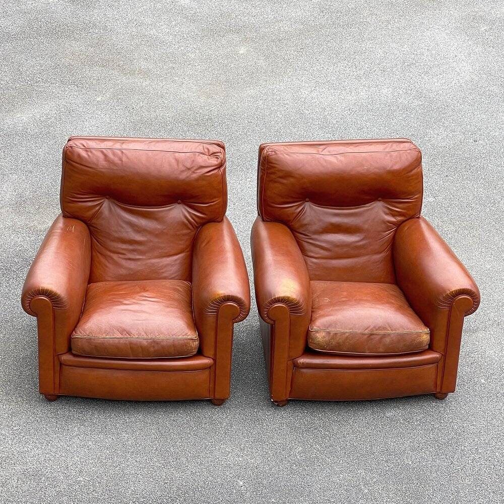 Set of Italian leather Poltrona Frau chairs, 1970s.
