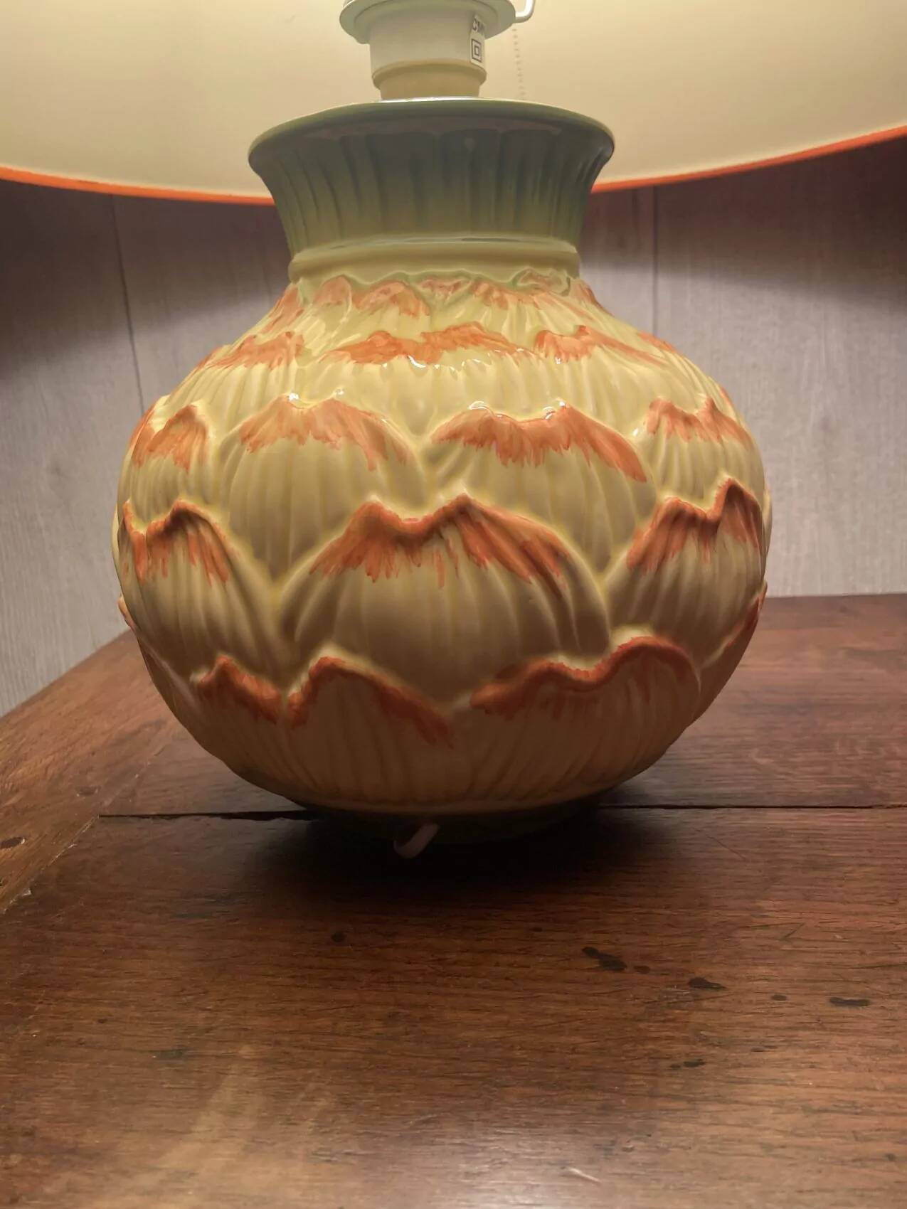 Barbotine earthenware lamp – 1980s – 20th century production
