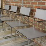 Lot of 4 Italian design chairs in leather and chrome