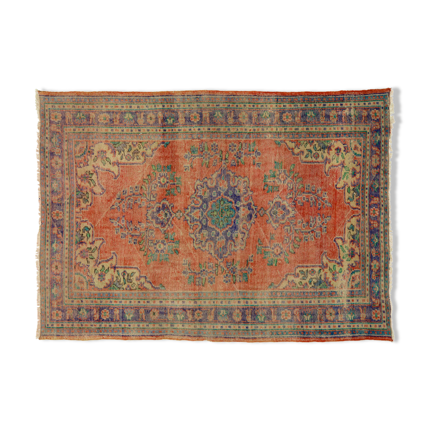 Anatolian handmade vintage rug 221 cm x 157 cm