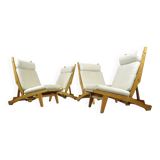 Rare set of 4 deckchairs AP71 including footstool by Hans Wegner for AP Stolen, Denmark 1968
