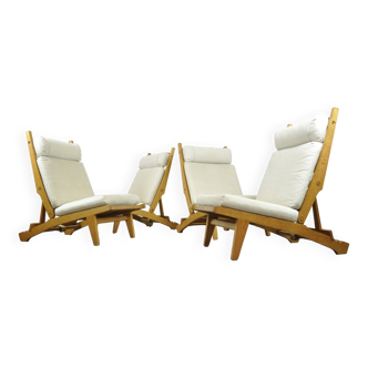 Rare set of 4 deckchairs AP71 including footstool by Hans Wegner for AP Stolen, Denmark 1968