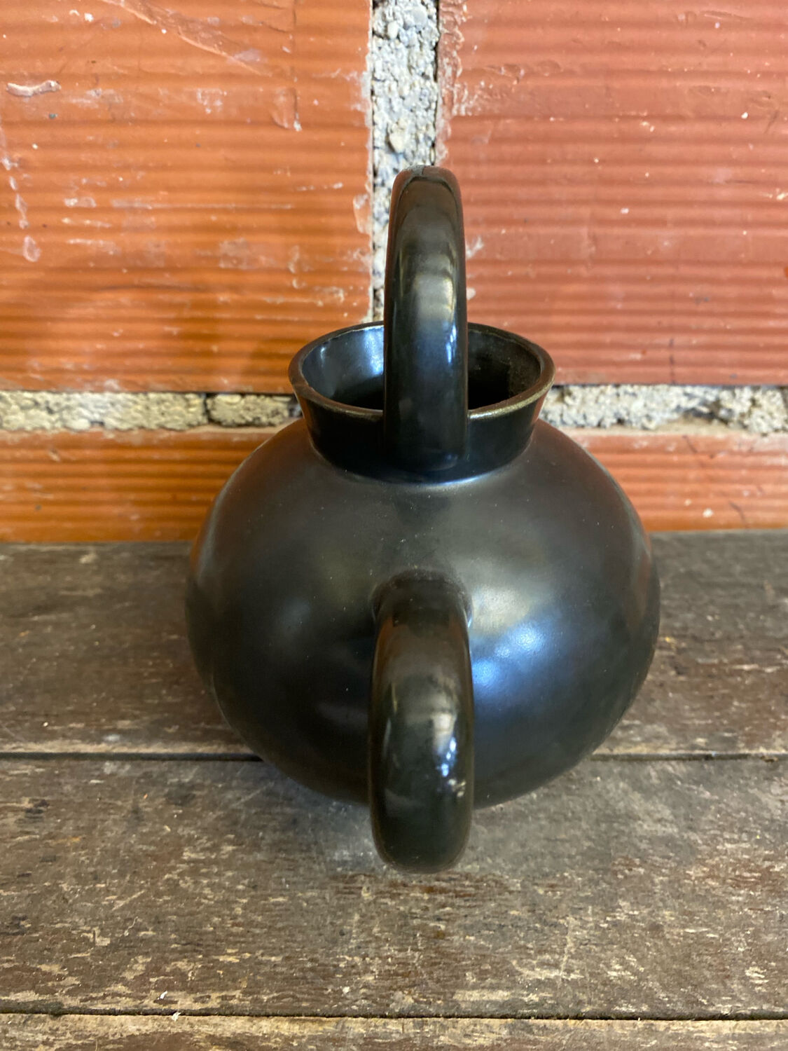 Vintage 1970s Black Ceramic Jug Pitcher Cruche Chevrette