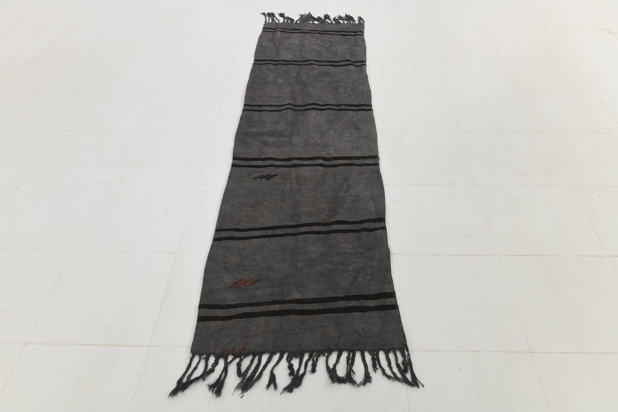 2x8 Green & Black One-of-a-Kind Vintage Kilim Runner, 67x247 Cm