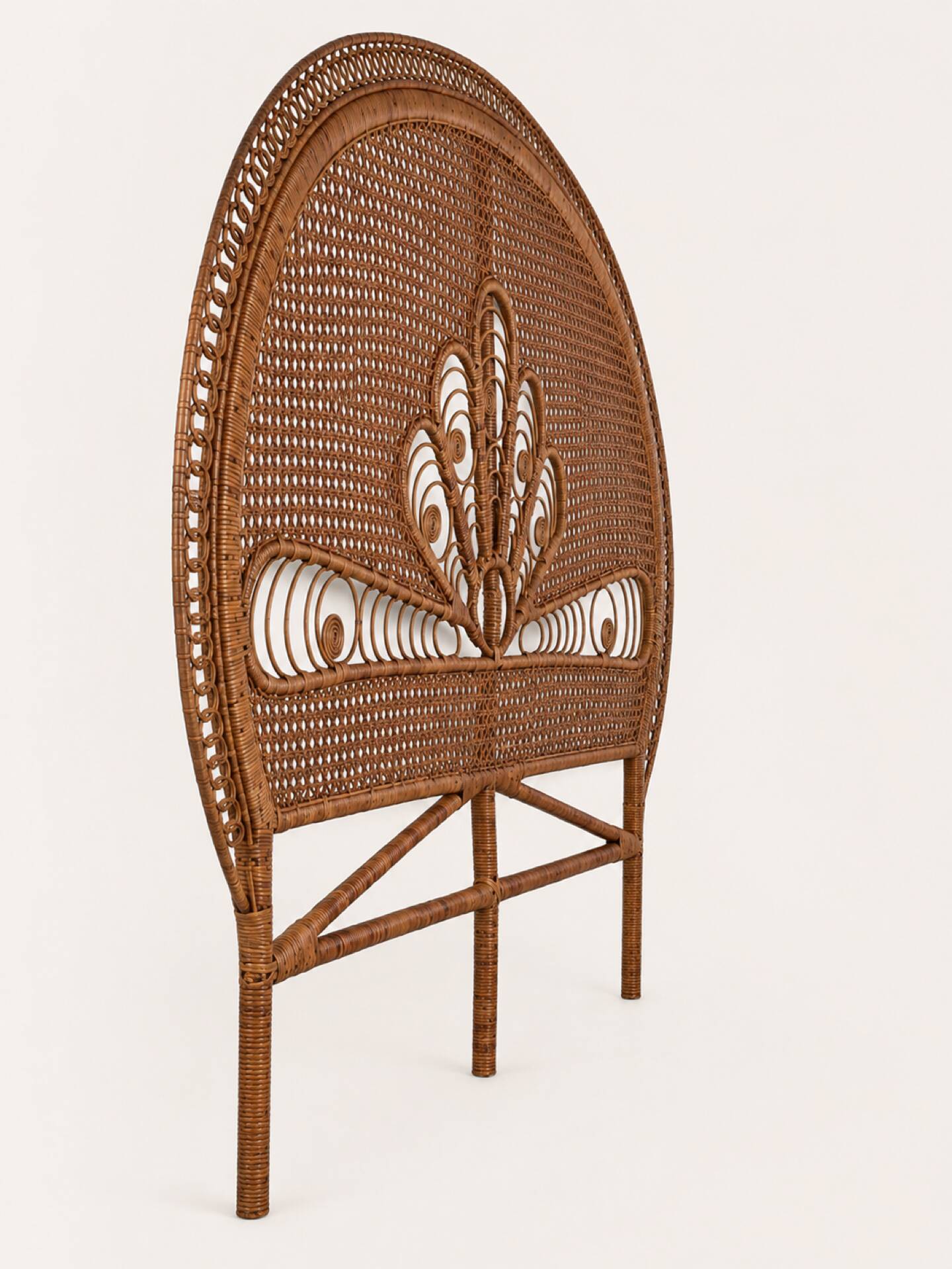 Large vintage headboard in woven rattan fan / Peacock 180cm