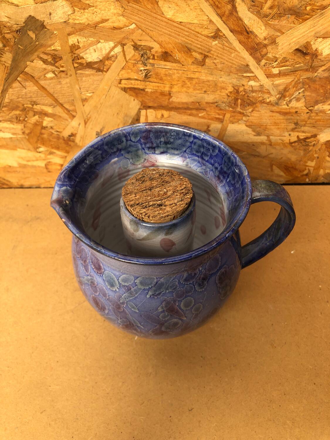 Old Vintage Blue Enamelled Terracotta Carafe Refresher Pitcher