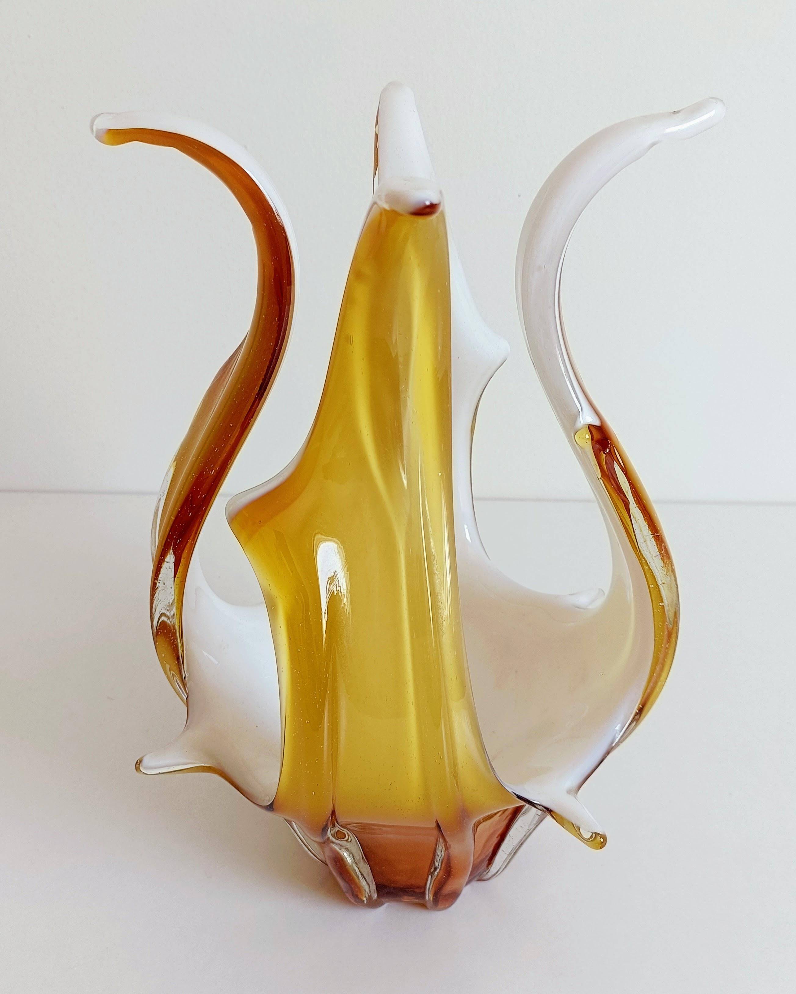 Mid-Century Modern Murano Glass Vase, Amber & Opal, Italy, 1960s