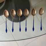 Cuillères à café fin XIX siècle ARGENT MASSIF 995 3 poinçons + émail BLEU ROI origine ANGLAISE