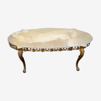 Table basse style Louis XV en bronze ciselé  & dessus en marbre