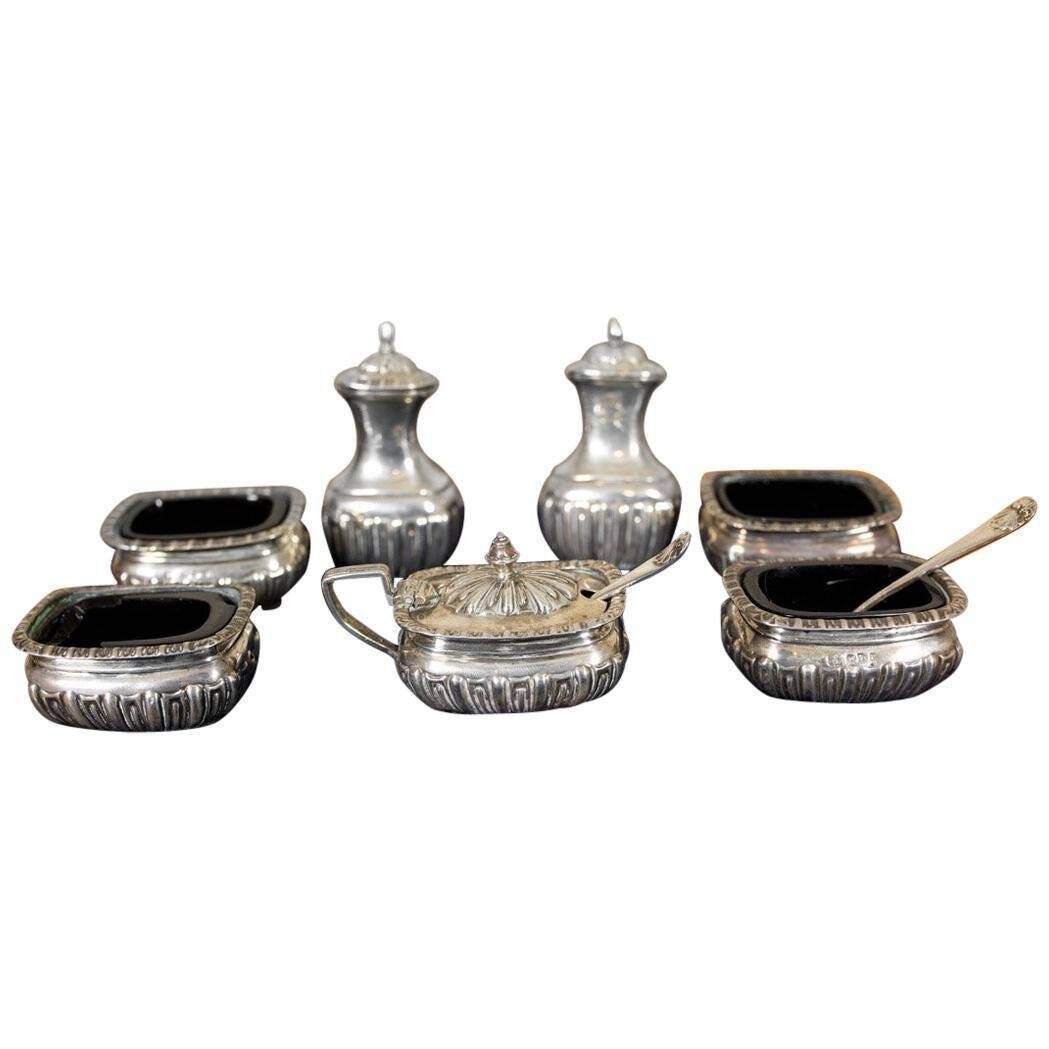 19th Century English Silver Set, 1890s, Set of 7