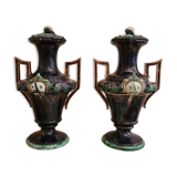 Large pair of polychrome earthenware vases, circa 1860.