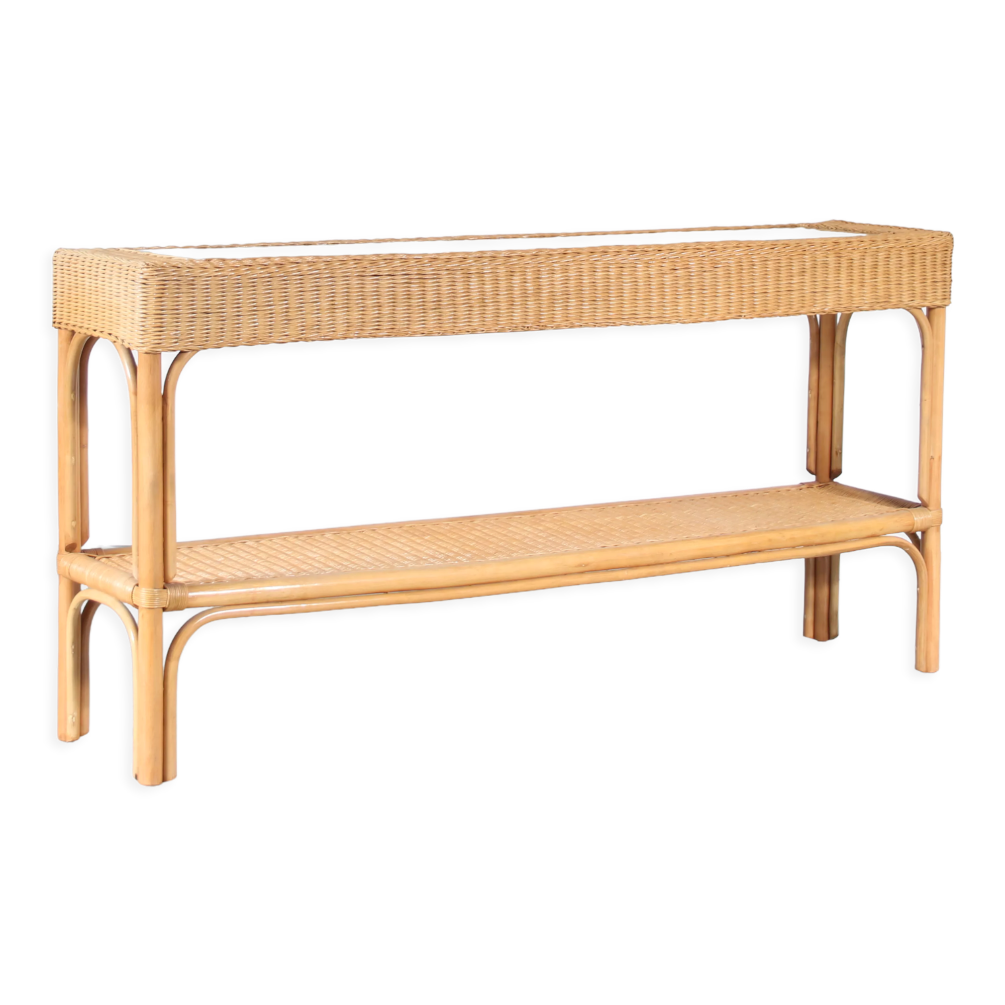 1970s Wicker with bamboo console table from italy