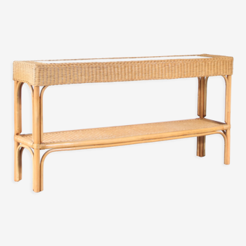 1970s Wicker with bamboo console table from italy
