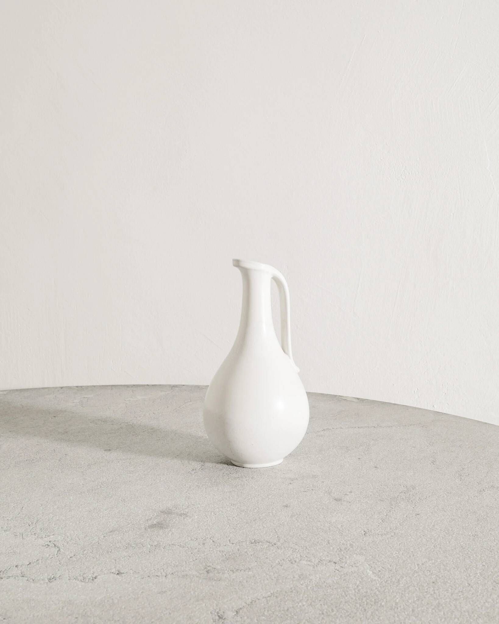 White Swedish Mid Century Ceramic Pitcher by Gunnar Nylund, 1950s