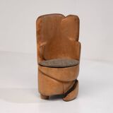 Unique sculptural throne chair in wood, France 1970s