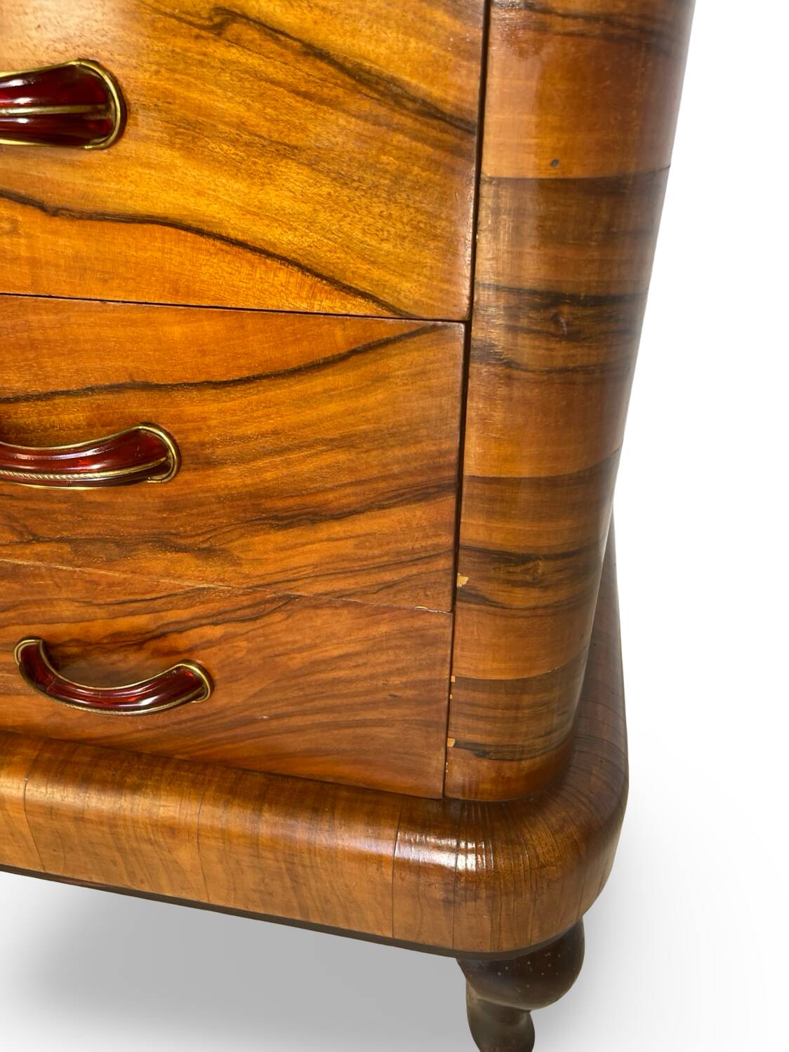 Commode italienne Art déco en ronce de noyer, années 1930
