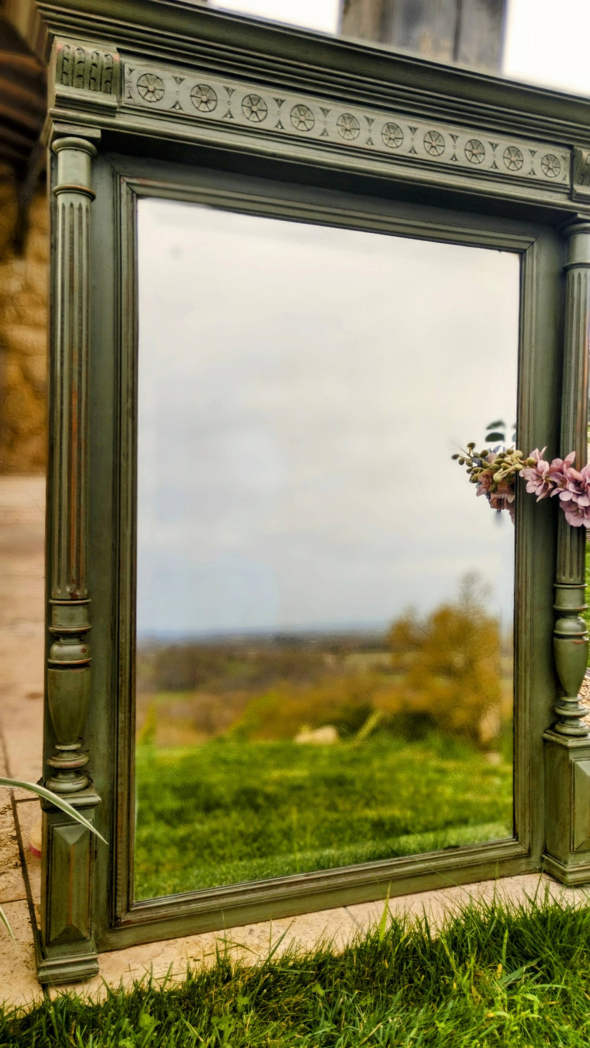 Antique olive green mirror