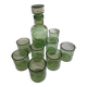 Carafe and 8 old glasses in bubble molded glass