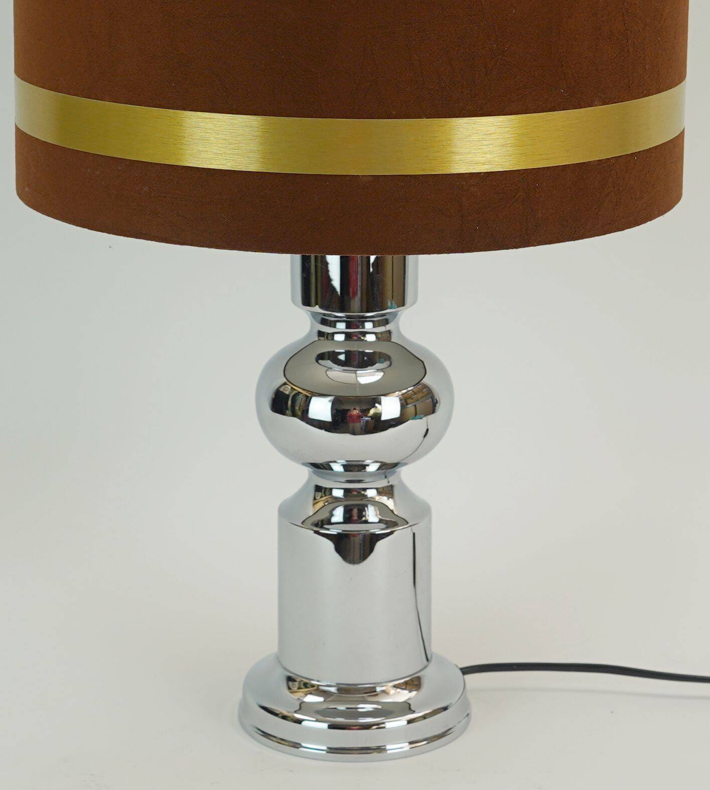 1970s table lamp aro-leuchten chrome base brown velvet lampshade