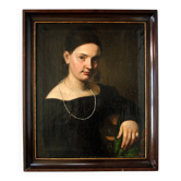 19th Century Oil Painting Portrait Young Lady   Wearing Pearl