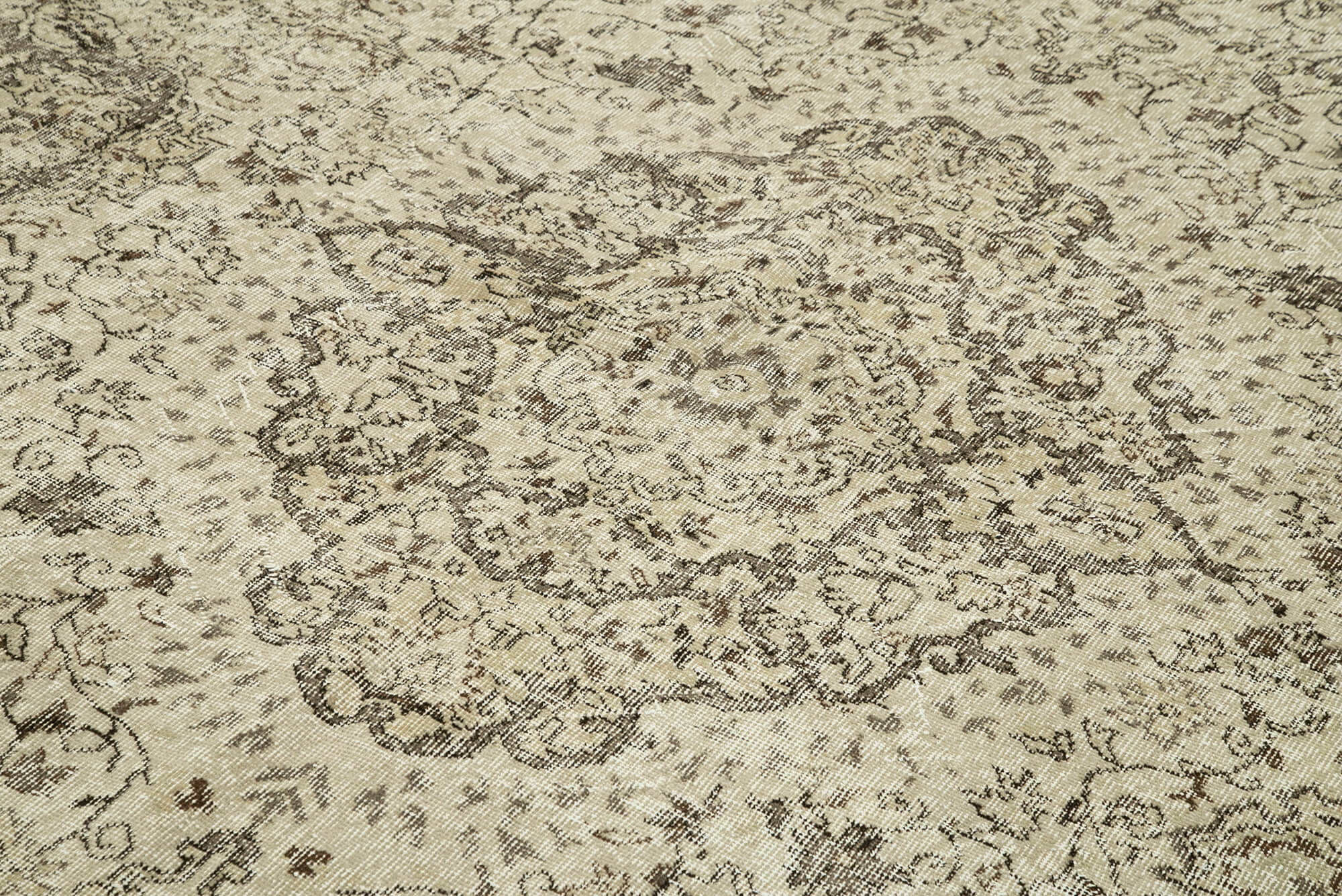 Handwoven vintage anatolian beige carpet 198 cm x 316 cm