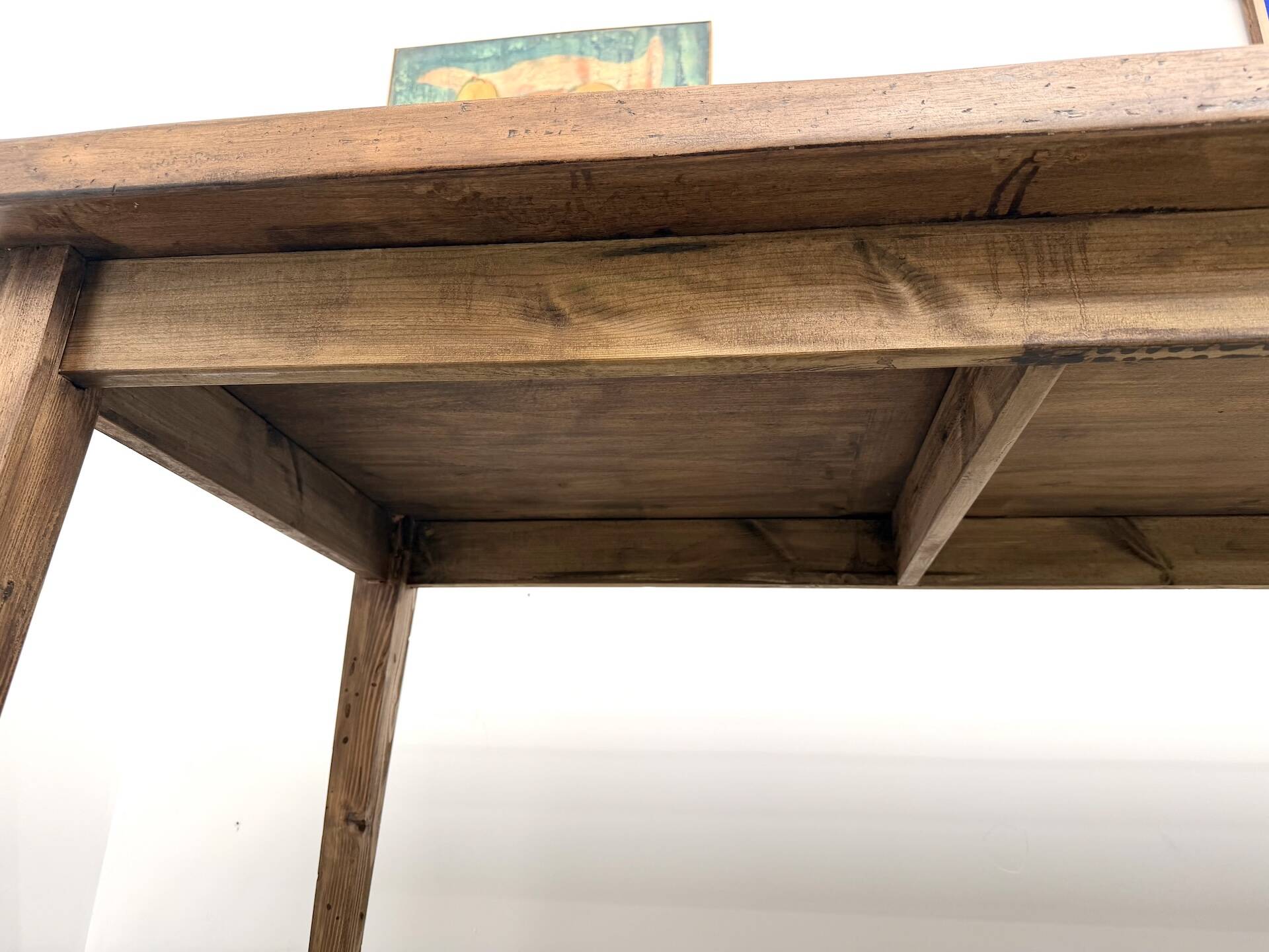Beech farmhouse table, tapered legs, France, 1970s