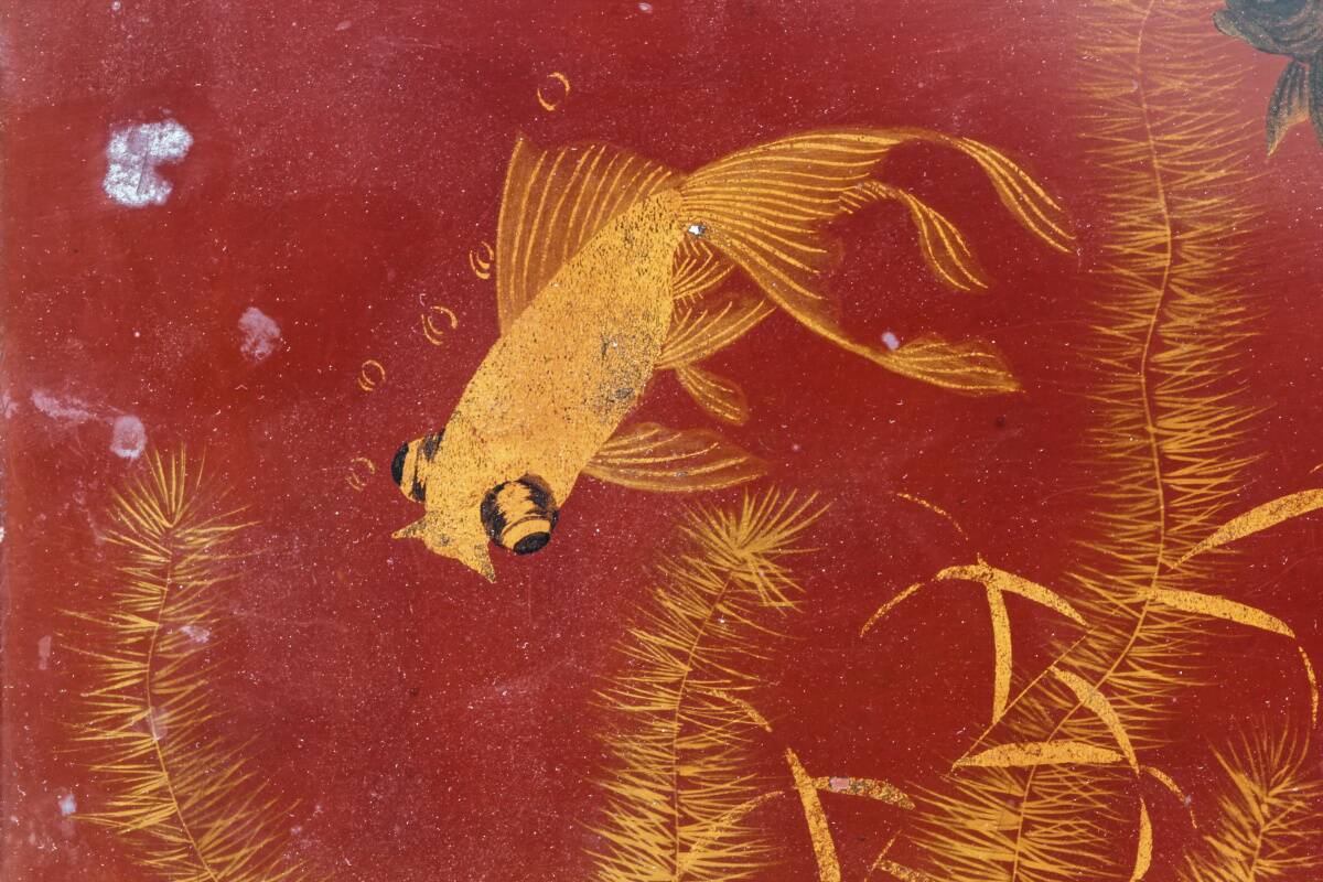 Pair of lacquered wooden panels, fish, Vietnam, Tran Van Ha (1911-1974)
