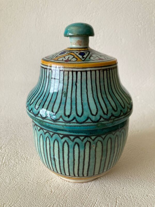 Petit pot à beurre Jobbana Maroc Fès 19ème siècle à décors de mille-pattes et géométriques