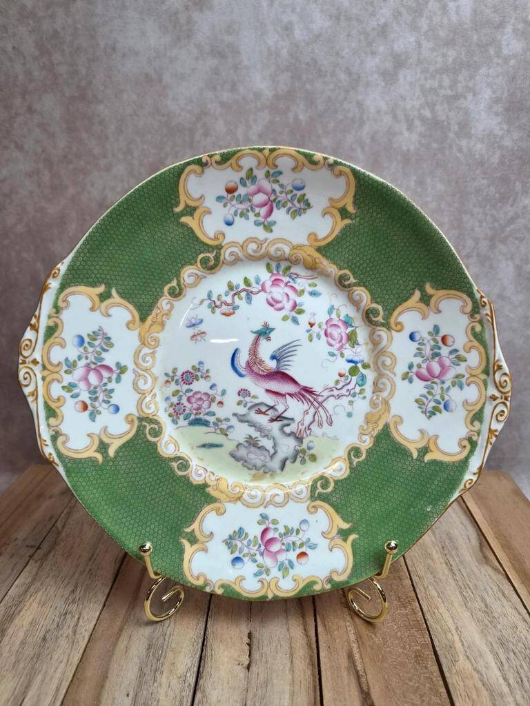Mintons Green Cockatrice Cake Plate 4863 – Antique English Porcelain