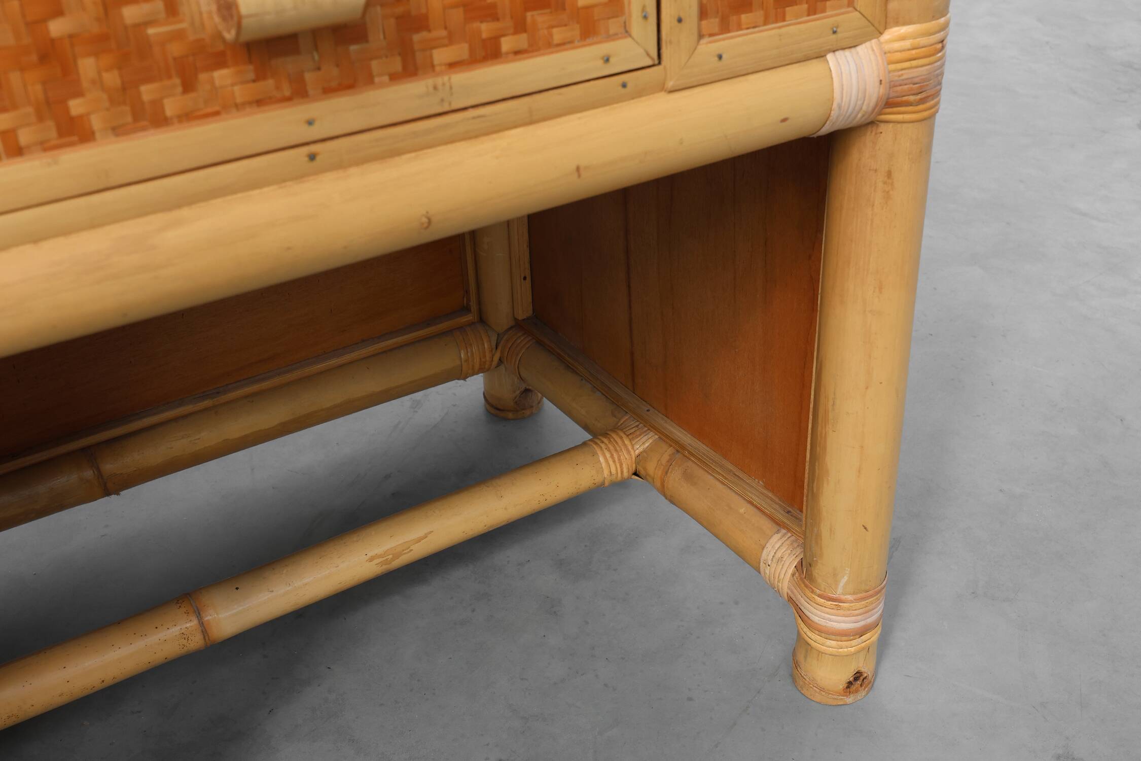 Italian 1970s bamboo and wicker chest of drawers or nightstand