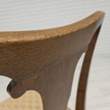 1930s, set of 6 Danish chairs, furniture velour, oak wood, reupholstered.