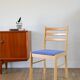 Set of 4 solid pine chairs, reupholstered in ocean blue wool, 1980.